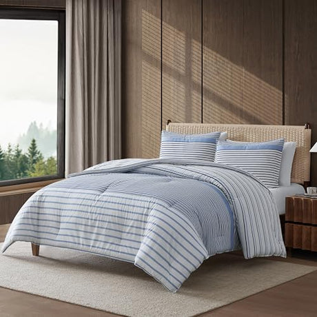Eddie Bauer - Twin Duvet Cover Set, Luxuriously Soft Bedding with Matching Sham, Buttons & Corner Ties to Ensure Placement (Cooper Stripe Blue, Twin) Eddie Bauer
