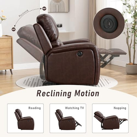 HAOMARKETS Electric Recliner Chair, Soft PU Leather Power Recliners with Padded Backrest, Single Overstuffed Heavy Duty Reclining Sofa for Living Room Bedroom, Brown HAOMARKETS