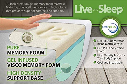 Live & Sleep Elite Mattress - Gel Memory Foam Mattresses - Twin XL Size - 10-Inch - Firm Mattress - Cool Bed in a Box - CertiPur Certified - Twin Extra-Long