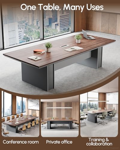 Nuipesn 95" Conference Table, Rectangular 44" Wide Boardroom Meeting Table for 8-10 People, 30" H, 1.65" Thick Top, Center Cable Management Grommet, Modern Office, Walnut & Gray Nuipesn