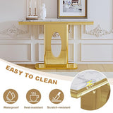 47" Rectangular Console Table, Modern Accent Table with White Faux Marble Top and Gold Mirror Stainless Steel Base, Modern Entryway Table for Living Room, Bedroom, or Hallway AF ARTISAN FURNITURE
