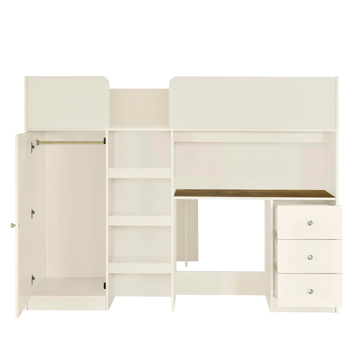 Merax Wood Loft Bed Full Size with Storage, Built-in Desk, Drawers, Wardrobe and Shelves, Beige Merax