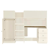 Merax Wood Loft Bed Full Size with Storage, Built-in Desk, Drawers, Wardrobe and Shelves, Beige Merax