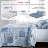GOONE King Quilt Set 104x90 Inches, Blue Floral Boho Bedspread Farmhouse Quilting Bedding Set, Lightweight Washed Coverlet Set, Reversible Bed Cover, Quilt King Size with 2 Pillow Shams All-Season GOONE