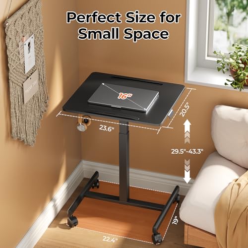 JOY worker Mobile Standing Desk, 23.6" x 20.5" Small Rolling Laptop Cart with 90° Tiltable Desktop, Portable Height Adjustable Sit-Stand Computer Desk on Wheels for Home Office, Black JOY worker