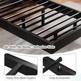 Einhomn Twin Bed Frames with LED Lights and Charging Station - Wood Floating Bed Frame with Storage Headboard, Adhesive Slats, Kick-Free & Noise-Free Design, Easy Assembly, Black Einhomn
