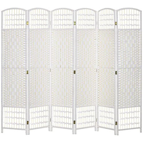 HOMCOM 6 Panel Room Divider, Folding Privacy Screen, 5.6' Room Separator, Wave Fiber Freestanding Partition Wall Divider, White HOMCOM
