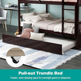 Giantex Espresso Full Over Full Bunk Bed with Trundle & Guardrails, Convertible Design for Kids and Adults Giantex