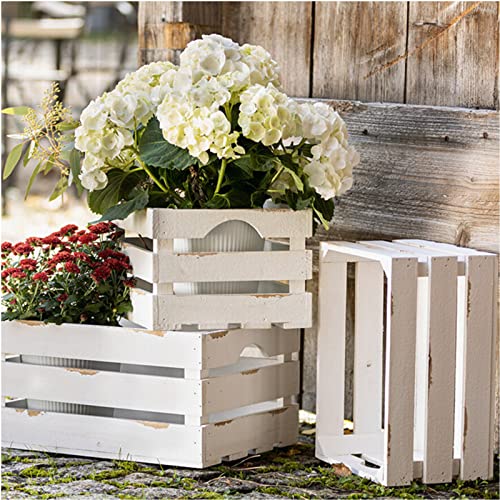 ZOOFOX 3 Pack Wooden Crates for Display, Distressed Nesting Wooden Storage Box with Handles, Decorative White Wooden Bins for Fruit, Vegetable, Bread, Party, Bathroom, Kitchen and Cabinet - WoodArtSupply