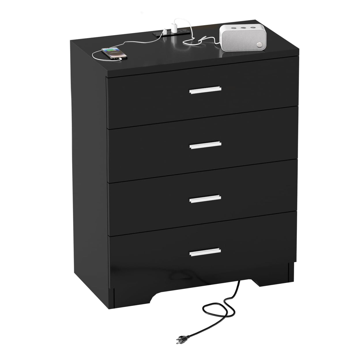 GEPELCN Dresser for Bedroom with Power Outlets Wood 4 Drawer Dresser with Large Organizer Tall Chest of Drawers Closet for Bedroom Living Room Kids Room Hallway GEPELCN