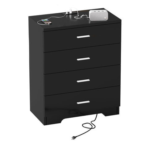 GEPELCN Dresser for Bedroom with Power Outlets Wood 4 Drawer Dresser with Large Organizer Tall Chest of Drawers Closet for Bedroom Living Room Kids Room Hallway GEPELCN