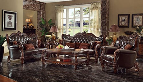 ACME Versailles Loveseat w/5 Pillows - - 2-Tone Dark Brown PU & Cherry Oak ACME Furniture