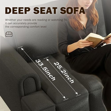 LuxyHoom 90.2" Futon Sofa Bed King, 3-in-1 Teddy Convertible L-Shaped Sofa, Upholstered Loveseat Couches, Pull Out Couch Bed Small Spaces, Deep Seat, Storage for Living Room, Apartment, Black LuxyHoom