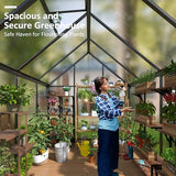 VIWAT 6x7.5 FT Greenhouse for Outdoors, Polycarbonate Greenhouse with Quick Setup Structure and Roof Vent, Aluminum Large Walk-in Greenhouse for Outside Garden Backyard, Black VIWAT