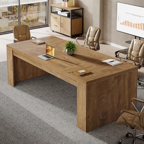 Tribesigns 6 ft Conference Table for 6-8 People, 71-Inch Rectangular Executive Meeting Table for Office, Farmhouse Sturdy Business Desk for Office Conference Room, Brown Tribesigns