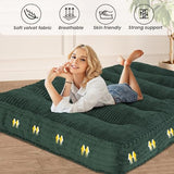 8 Inches Futon Mattress Queen Size, Futon Sofa Couch Bed with Straps, Thick Corded Fabric Floor Futon Mattress for Adults, Sleeping Mat Foldable Mattress for Camping, Green(Frame Not Included) Bliss Homey