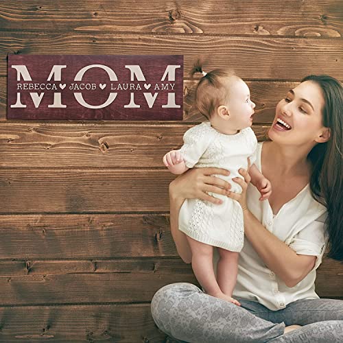 Mothers Day Gifts - Mom Sign Personalized with Kids Names - 4 Wooden Colors, 5 Fonts, 2 Sizes - Custom Rustic Wood Mom Sign GIFTBYGIFTY