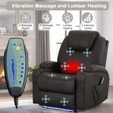 Power Recliner Chair with Heat and Massage for Adults - Home Theater Seating with LED Lights,Cup Holders,Side Pocket,USB Port - Recliner Sofa for Living Room (Brown, Single Recliner)
