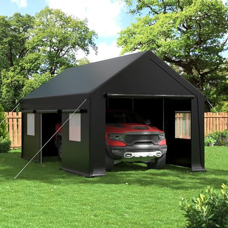 AirWire Carport, 12x20 FT Heavy Duty Carport, Portable Garage with Roll-Up Windows & Side-Opening Door, Car Canopy Reinforced Four-Hole Base for Car, Truck, Boat, Motorcycle AirWire