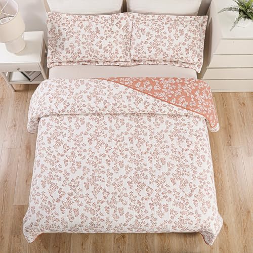 Marina Decoration Jacquard Embroidered Stitching Coverlet Bedspread Ultra Soft Bedding Solid 2 Piece Summer Quilt Set with 1 Quilted Sham, Pink Floral Twin/Single Size Marina Decoration