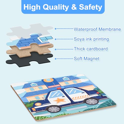 ASTARON Magnetic Puzzles for Toddlers, 12-16-20 Pieces Vehicle Learning Magnet Puzzles for Road Trip, Educational Travel Toys Car Plane Activities for Kids, Kids Birthday Gifts ASTARON