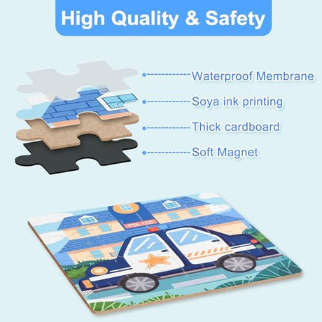 ASTARON Magnetic Puzzles for Toddlers, 12-16-20 Pieces Vehicle Learning Magnet Puzzles for Road Trip, Educational Travel Toys Car Plane Activities for Kids, Kids Birthday Gifts ASTARON