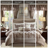 Madison Park Essentials Room in a Bag Faux Silk Comforter Set - Luxe Diamond Tufting All Season Bedding, Matching Curtains, Decorative Pillows, Taupe Queen(90"x90") 24 Piece Madison Park