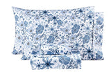 Mooreeke Queen Size Sheets Set - 4 Piece Soft Breathable Microfiber Bed Sheet Set - Blue & White Flower Pattern Sheet Set Queen - Deep Pocket Non-Slip Floral Fitted Sheet Included for All Season Mooreeke