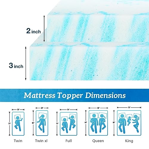 Sweetcrispy Mattress Topper King, 3 Inch Thick Memory Foam Gel Infused Cooling Toppers Pad for King Size Bed, Sleeper Sofa, RV, Camper, CertiPUR US Certified, Ventilated and Breathable Sweetcrispy