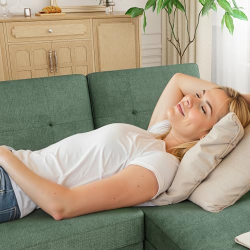 Shintenchi U Shaped Sectional Couches for Living Room, 4 Seat Modern Sectional Sofa with Removable Armrest & Soft Backrest for Apartment and Small Space, Deep Green Shintenchi