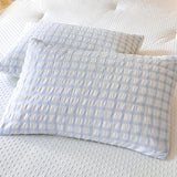 tohrisa Boho Comforter Set Full Size - 3 Pieces Lightweight Jacquard Seersucker Bedding Sets (1 Soft Fluffy Grid Comforter & & 2 Pillowcases) - All Seasons Cozy Modern Bed Set(80"x90" Light Blue) tohrisa