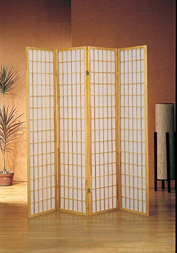 GTU Furniture Japanese Style 4 Panels Wood Shoji Room Divider Screen Oriental for Home/Office (Natural) GTU Furniture