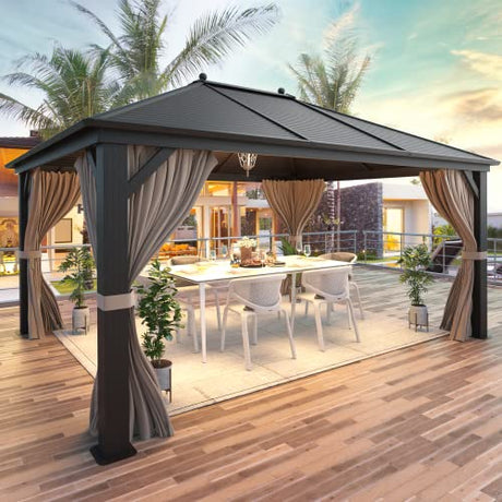 Mellcom Hardtop Gazebo 10x13ft Outdoor Galvanized Steel Canopy Curtains Aluminum Furniture with Netting for Garden,Patio,Lawns,Parties MELLCOM