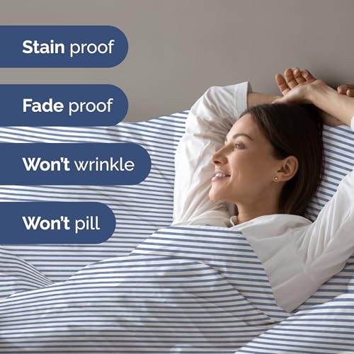 Duvet Cover Twin/Twin XL Size - Extra Soft Twin/Twin XL Size Duvet Cover - Lightweight, Breathable & Cozy w/ Zipper Closures and Ties - 68" x 90" Inches - (Blue Stripes 2) Comforter Not Included CGK Unlimited