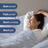 Duvet Cover Twin/Twin XL Size - Extra Soft Twin/Twin XL Size Duvet Cover - Lightweight, Breathable & Cozy w/ Zipper Closures and Ties - 68" x 90" Inches - (Blue Stripes 2) Comforter Not Included CGK Unlimited