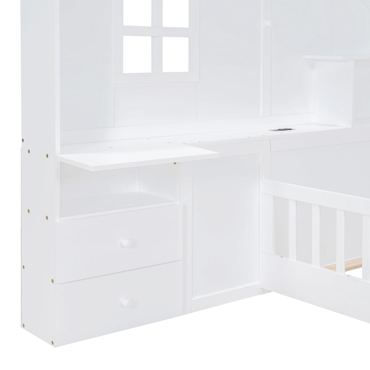 Harper & Bright Designs White Twin Montessori Floor Bed with House-Style Headboard, Storage Drawers, Shelves, and USB Ports Harper & Bright Designs