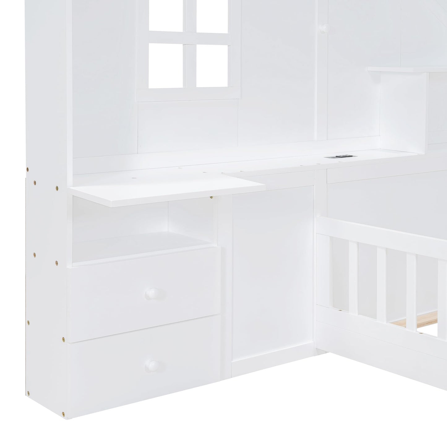 Harper & Bright Designs White Twin Montessori Floor Bed with House-Style Headboard, Storage Drawers, Shelves, and USB Ports - WoodArtSupply