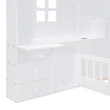 Harper & Bright Designs White Twin Montessori Floor Bed with House-Style Headboard, Storage Drawers, Shelves, and USB Ports Harper & Bright Designs