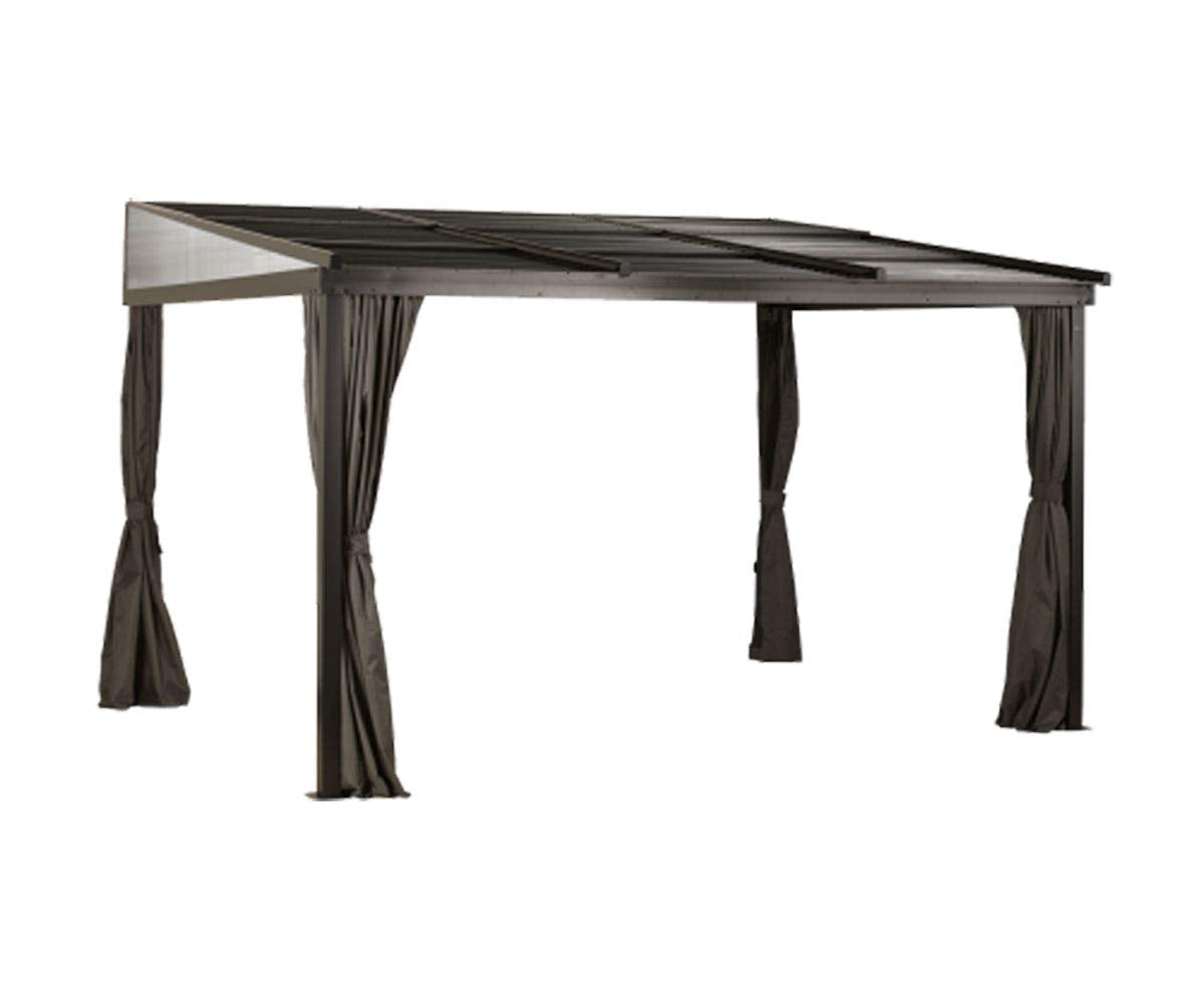 Sojag 10' x 12' Francfort Wall-Mounted Hardtop Gazebo Outdoor Weather-Resistant Aluminum Frame Sun Shelter Black,Brown Sojag