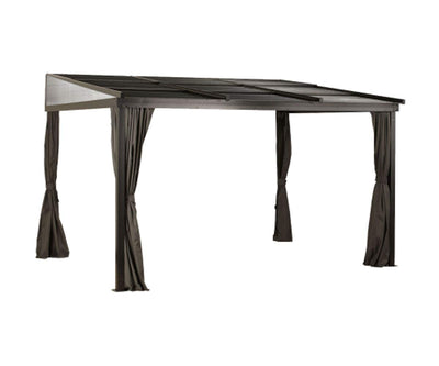 Sojag 10' x 12' Francfort Wall-Mounted Hardtop Gazebo Outdoor Weather-Resistant Aluminum Frame Sun Shelter Black,Brown