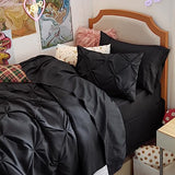 Bedsure Twin Comforter Set Black - Bed in a Bag Twin Size Bedding 5 Pieces, GentleSoft™ Pintuck Bed Set Gift for Family, Pinch Pleat Black Comforter with Sheets, Pillowcase & Sham Bedsure
