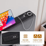 HOMERECOMMEND Floating Full Size Bed Frame,Full Bed Frame with Storage Headboard with Charging Station,Corduroy Upholstered Platform Bed with Smart LED Lights,No Box Spring Needed,Black+Dark Grey HOMERECOMMEND