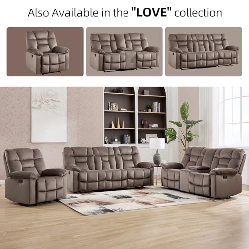 CANMOV Manual Recliner Single Sofa, Wall-Hugger Reclining Couch, Upholstered Sofa Chair with Armrests, Fabric Reclining Couch with Soft Cushion for Living Room (Brown, 36" W)