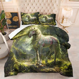 Ydtwnyq Bedding Twin Size Comforter Set Lightweight for Summer Duvet Set Green 3 Pieces (1 Quilt and 2 Pillowcases) Ethereal Single Horn Horse Quilt for Kids Adults Ydtwnyq