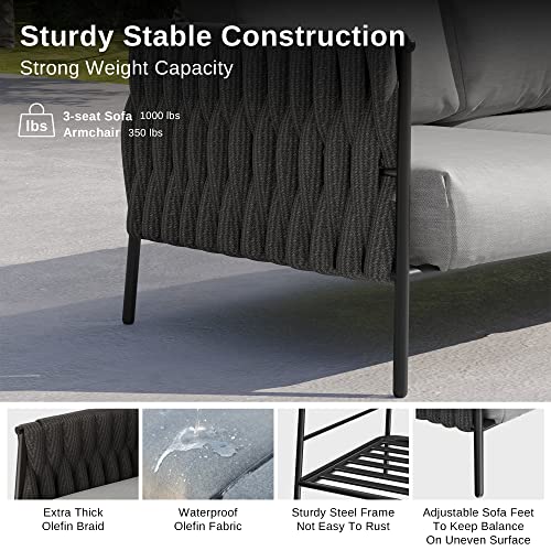 EAST OAK Life Chatter Patio Furniture Set 5 Pieces, Outdoor Furniture 5-Seat Sofa with Two Round Coffee Table, Waterproof Thick Cushion Deep Seating for Porch, Balcony, Earth Black & Misty Grey EAST OAK