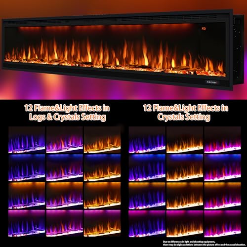 100 inch Smart Electric Fireplace, Wall Mounted Fireplace Insert for Living Room, Realistic Flame Fire w/Multicolor, Large Linear Fireplace Recessed in Wall, Black (100") Dreamflame