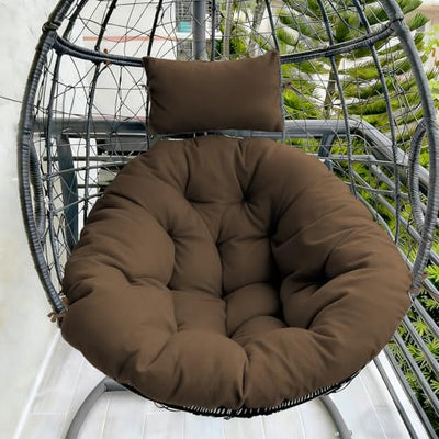 DANGHOOGY Outdoor Egg Chair Cushion, Waterproof Hanging Chair Cushion with Headrest Pillow, Egg Chair Replacement Cushion for Patio Furniture, U-Shaped Eggs Swing Cushion for Basket Chairs, Brown