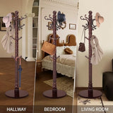 LOZABEE Wood Coat Rack Stand, Vintage Wooden Coat Rack Freestanding with Sturdy Round Base,Classic Coat Racks with 14 Hooks, Natural Birch Wood Standing Coat for Entryway (Vintage Round chassis) LOZABEE