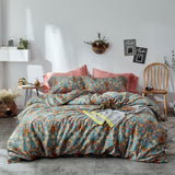 mixinni Vintage Style Garden Flower Duvet Cover Set with Zipper Closure Long Staple Percale Cotton Yellow Vibrant Pattern on Bedding Quilt Cover Set(California King, All Season) mixinni