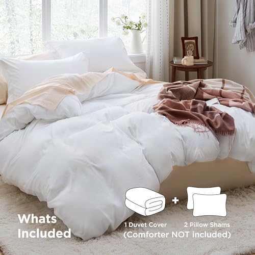 Bedsure White Duvet Cover King Size - 3 Pieces Prewashed Cotton-Like Polyester Extra Soft Bedding Set, Includes 1 Duvet Cover 104x90 Inches with Zipper Closure & 2 Pillow Shams, Comforter Not Included Bedsure